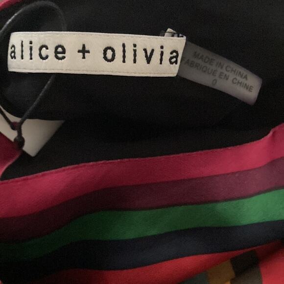 Alice + Olivia Rainbow Chevron Stripe LEXA Belted Fit & Flare Midi Dress Size 0 - Picture 8 of 10